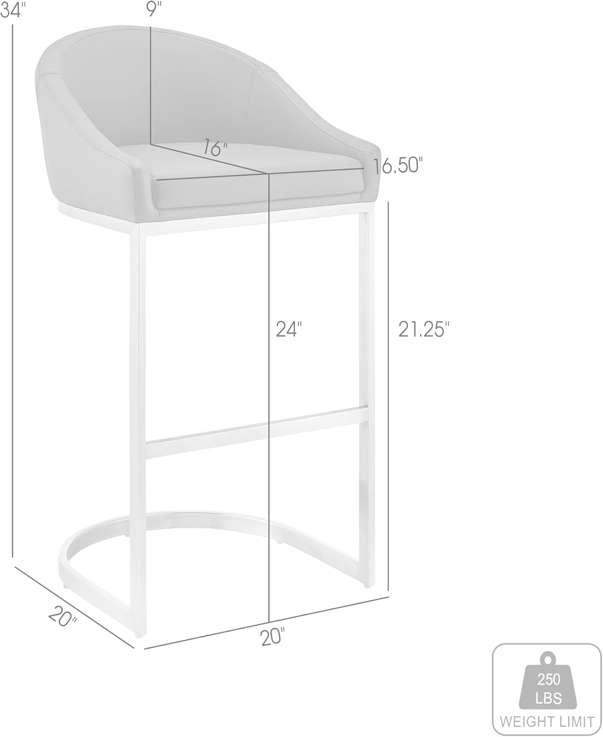 Armen Living Katherine - Taburete de acero inoxidable cepillado con piel...