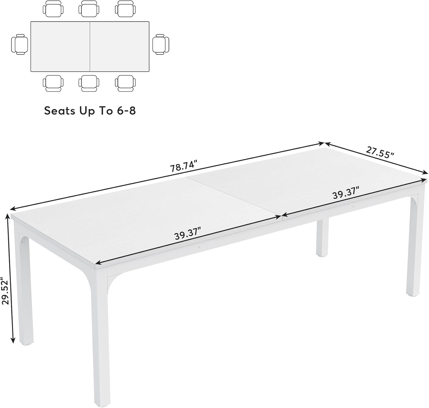 Tribesigns Mesa de comedor blanca para 6-8 personas, mesa rectangular grande de...