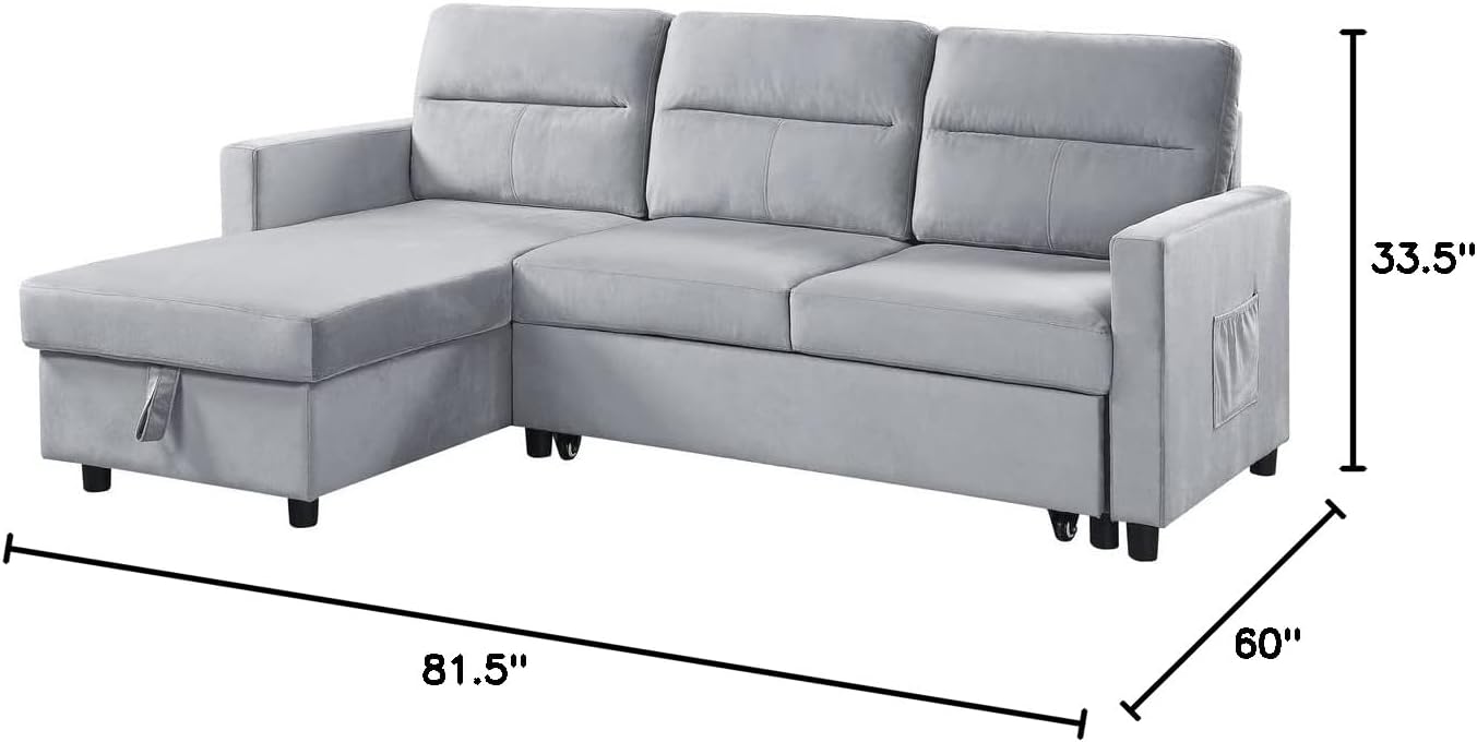 Lilola Home Ivy - Sofá modular reversible de terciopelo gris claro con diván de...
