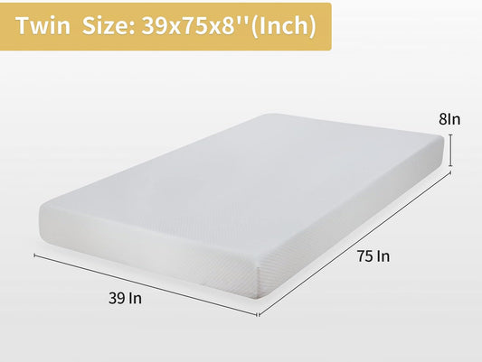 Colchón de espuma viscoelástica de gel de 8 pulgadas, colchón de firmeza media