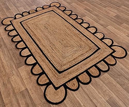 Scallop Pattern Jute Bohemian Area Rug (Black, 8'x10')