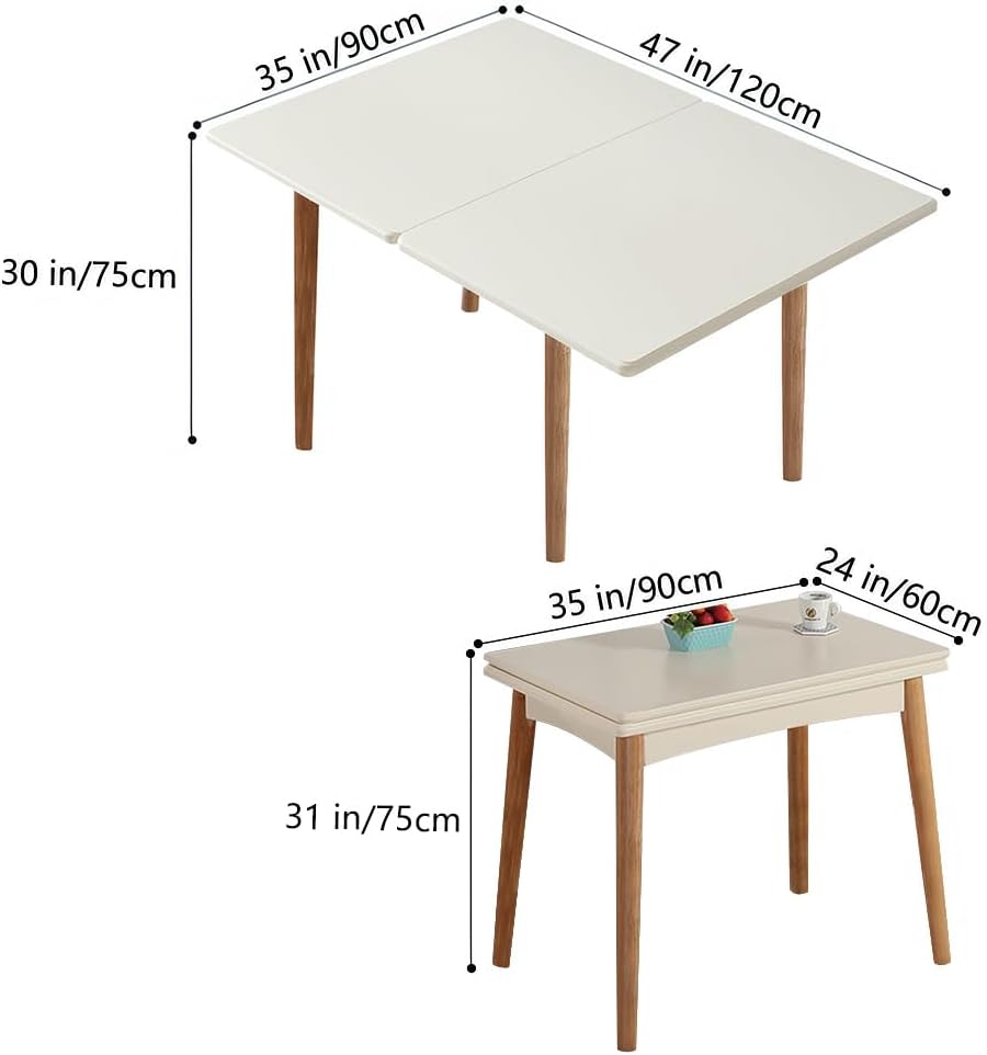 Mesa de comedor plegable de madera multifuncional de 47 pulgadas con patas de