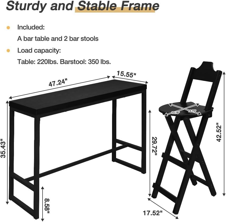 Juego de mesa y sillas de bar, mesa de bar rectangular y 2 taburetes de bar,