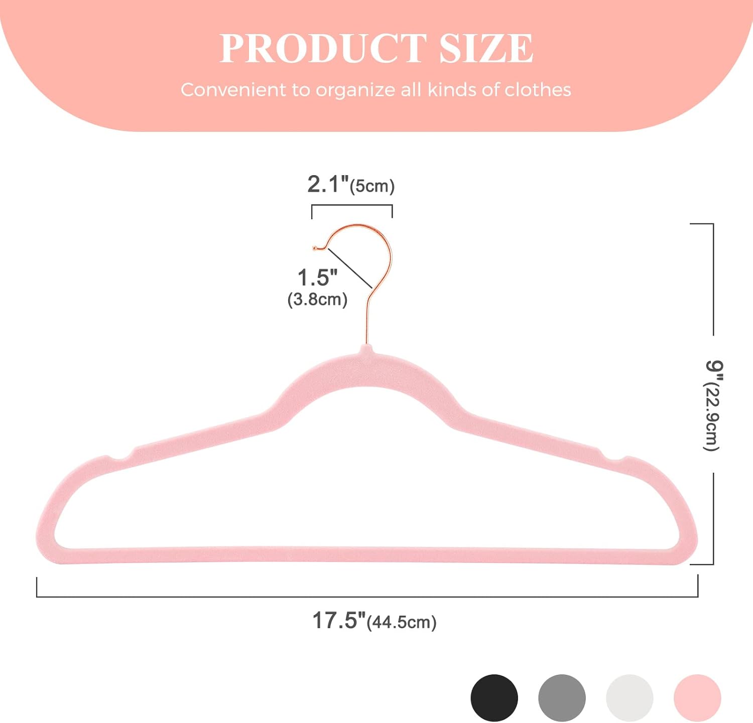 Paquete de 50 perchas de terciopelo rosa, perchas de fieltro antideslizantes,