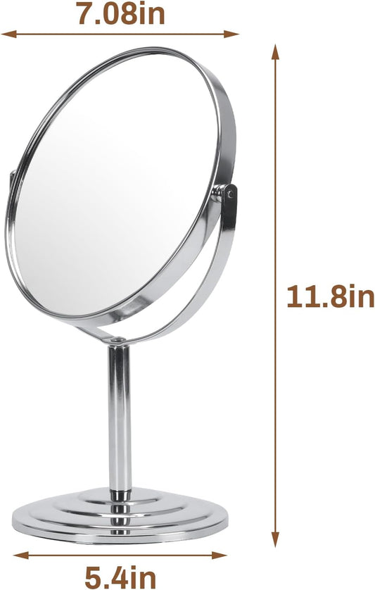 1 espejo de maquillaje con aumento 3X para mesa, espejo de tocador plateado de...