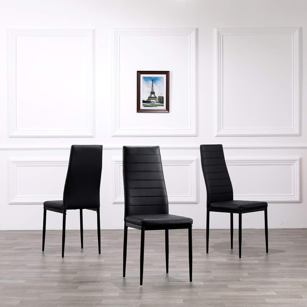 Elegante juego de 4 sillas de comedor de poliuretano negro, sillas de comedor