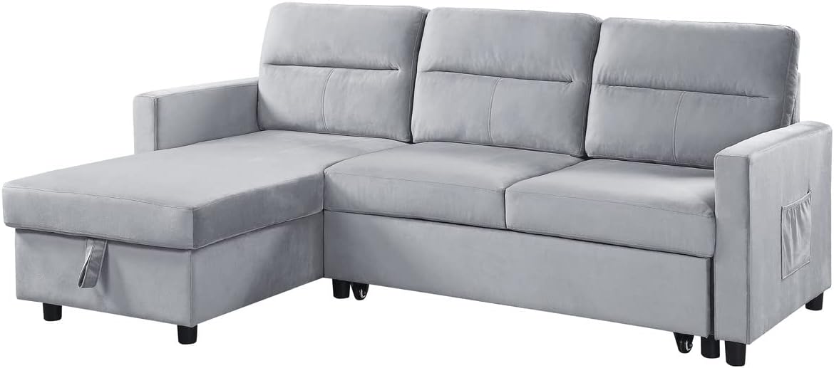 Lilola Home Ivy - Sofá modular reversible de terciopelo gris claro con diván de...