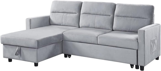 Lilola Home Ivy - Sofá modular reversible de terciopelo gris claro con diván de...