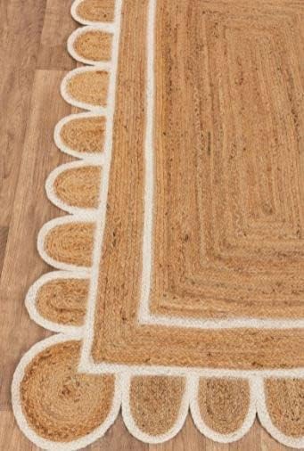 Alfombra bohemia de yute con patrón festoneado (blanco hueso, 2'x3')