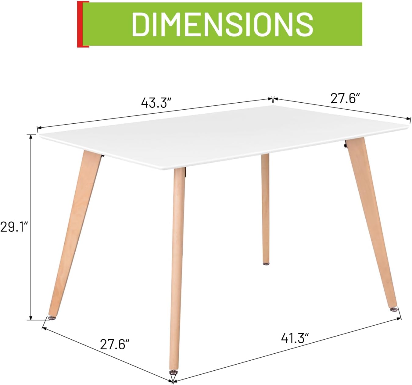 FurnitureR Mesa de comedor rectangular minimalista con patas redondas de madera...