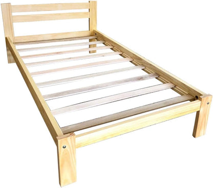 Tiendaas Cama individual de madera de pino maciza, acabado de pino natural,