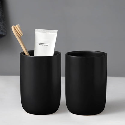 Soportes para cepillos de dientes negros mate para baños, juego de 2 tazas de