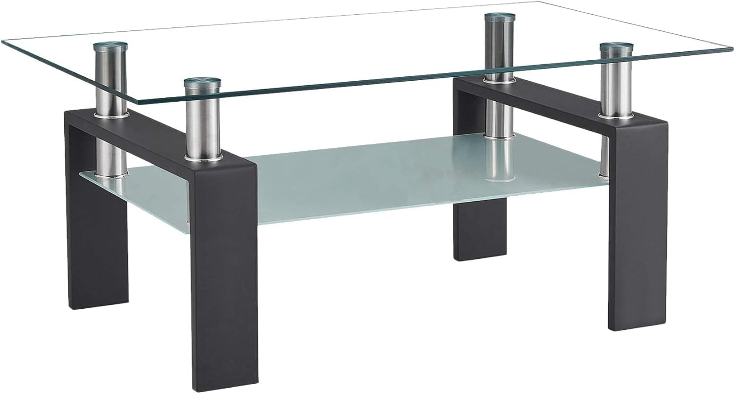 Meihua Mesa de centro de cristal para sala de estar, mesa auxiliar moderna...