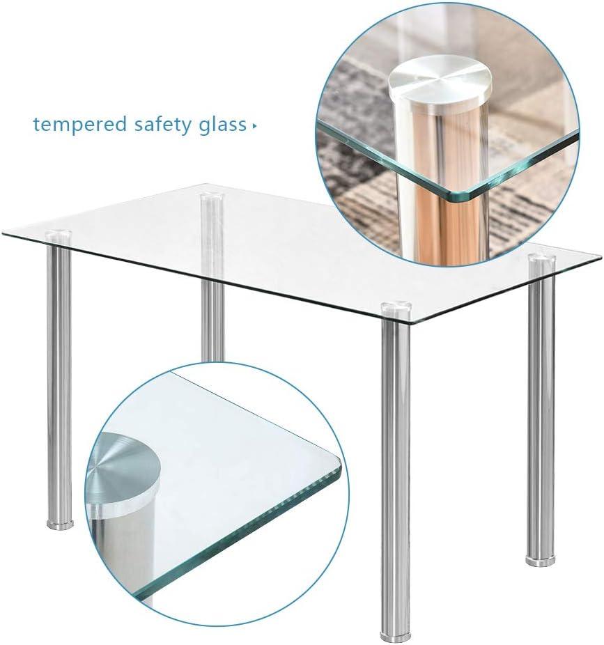 Juego de mesa de comedor de 7 piezas, moderna mesa de comedor de cristal con 6