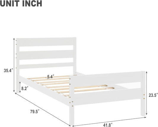 Base de cama individual de madera con cabecero y estribo, base de colchón de