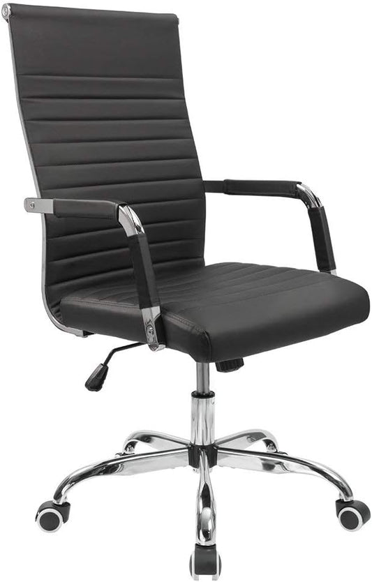 Furmax silla de escritorio de oficina acanalada con respaldo medio de piel...