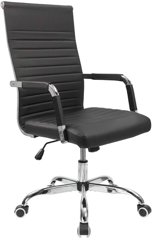 Furmax silla de escritorio de oficina acanalada con respaldo medio de piel...