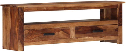 Mueble de TV de madera maciza Sheesham rústico, resistente, 2 cajones,