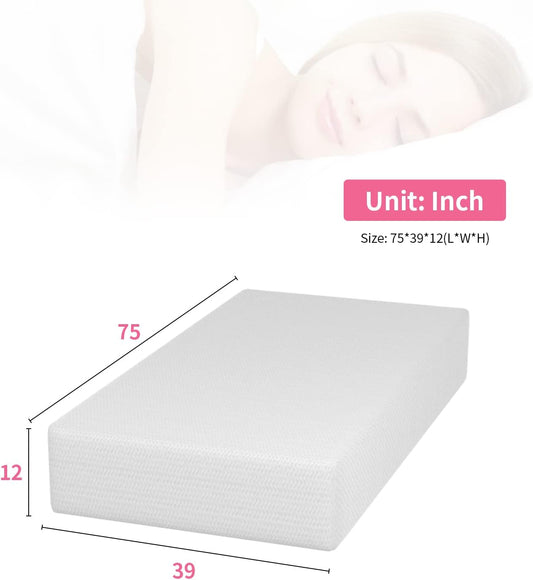 Bed-in-a-Box Colchón de espuma viscoelástica de té verde de 12 pulgadas,