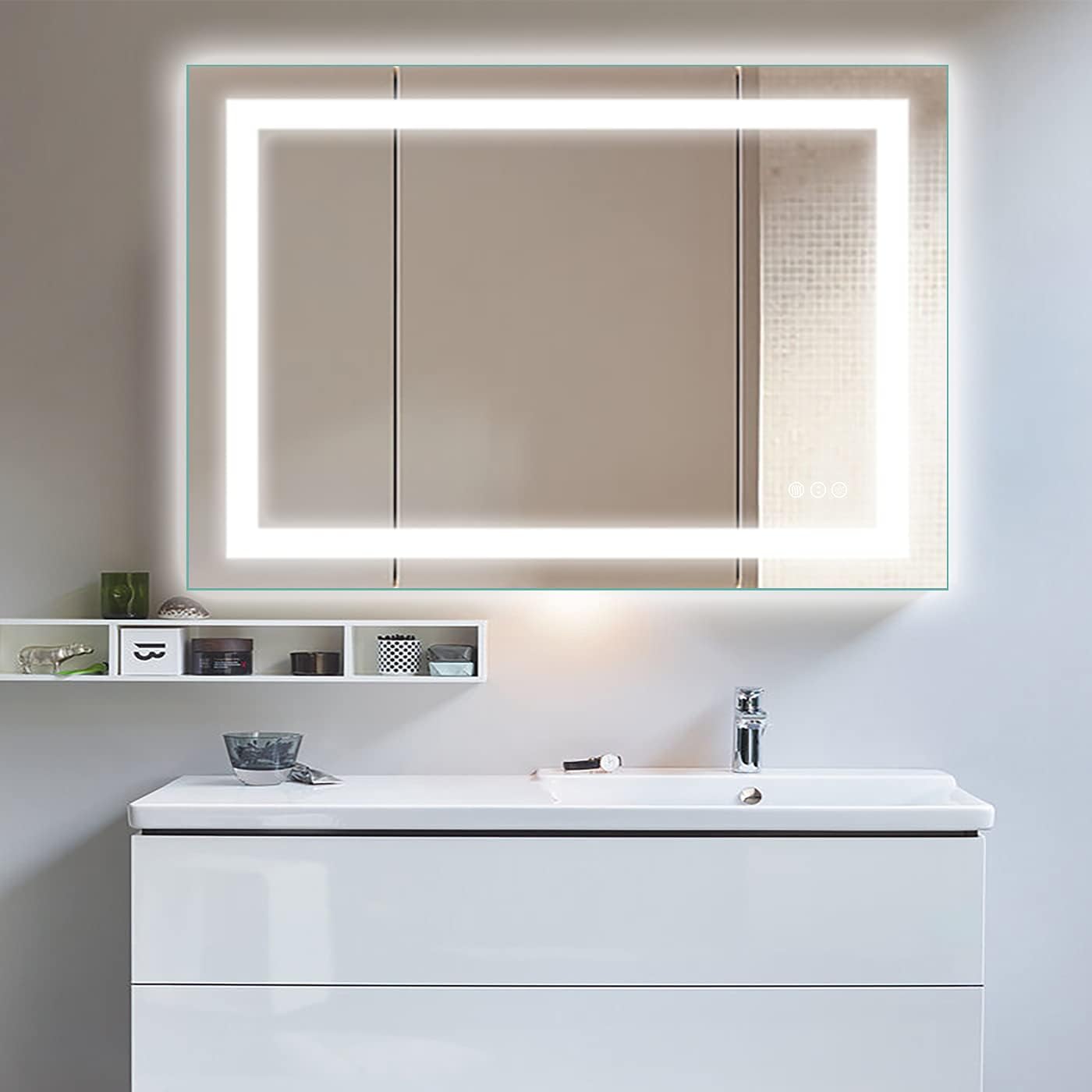 Amorho - Espejo de pared para tocador de baño, de 40x32 pulgadas, con luz LED...