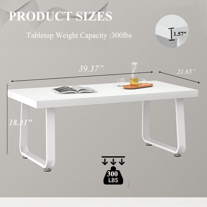 HSH Mesa de centro blanca, moderna mesa de madera simple para sala de estar,...