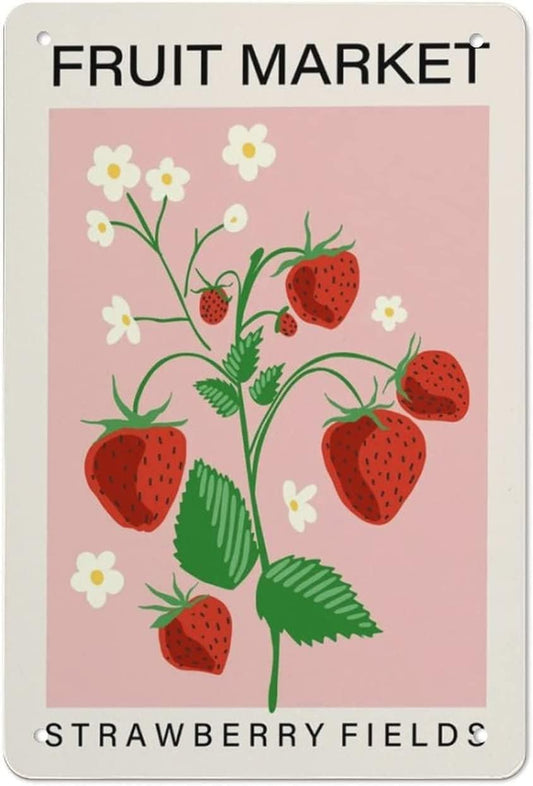 Flyhaw Letrero de lata de mercado de frutas con estampado de frutas y fresas,...