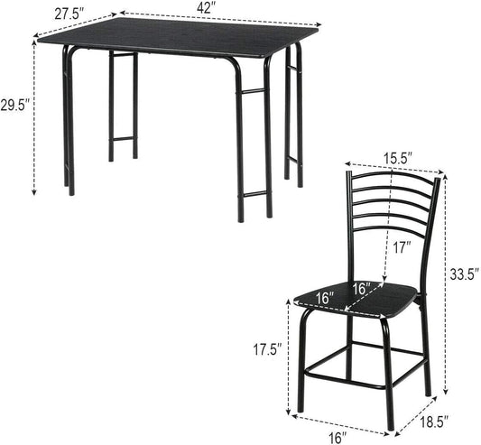 Juego de mesa de comedor de 5 piezas, juego de mesa rectangular negra y sillas