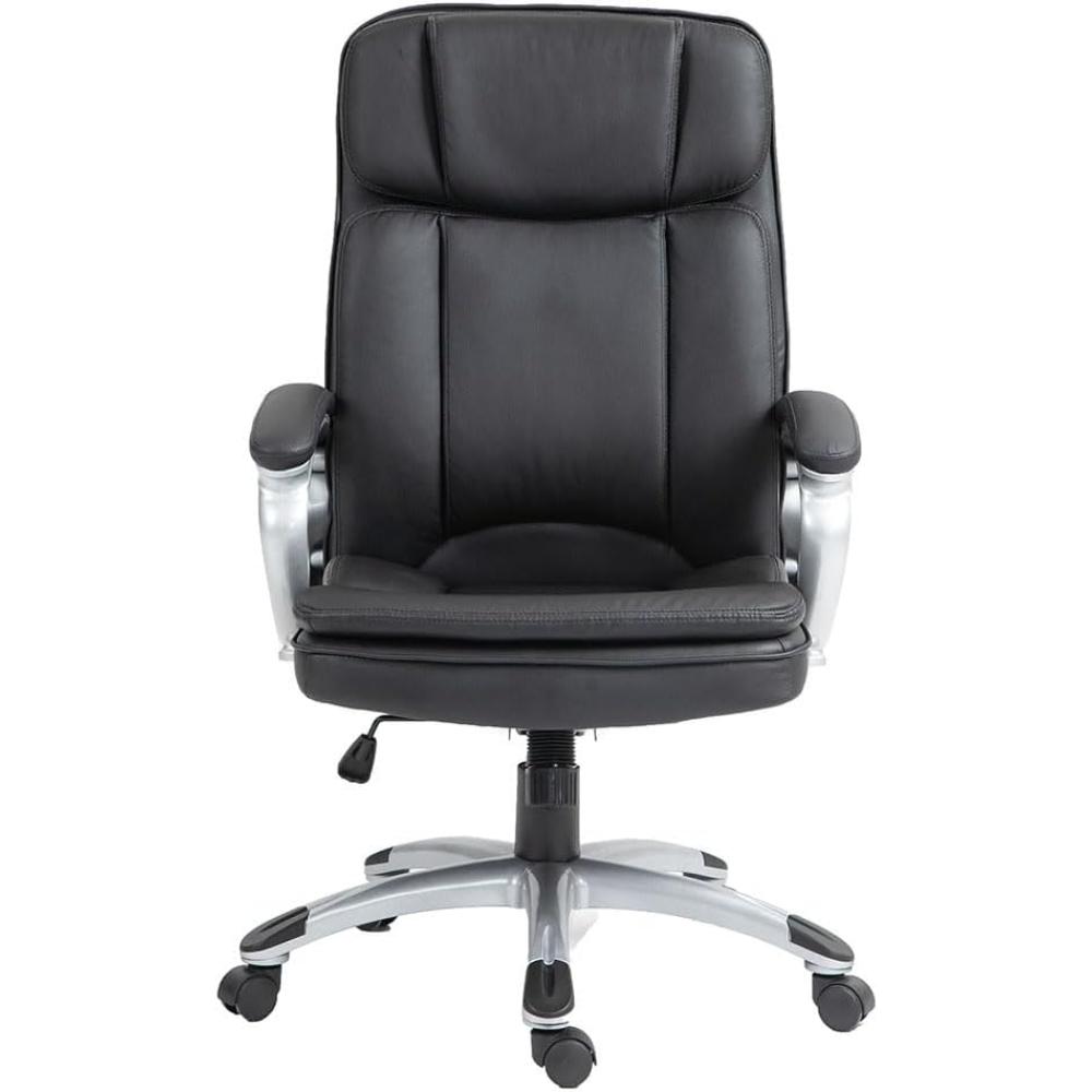 Silla De Oficina Giratoria Ergonómica De Cuero Negro Con Reposabrazos, Elegante, Liventra