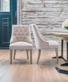 NOBPEINT Silla de comedor de tela beige acolchada para ocio, ribete clavado,...