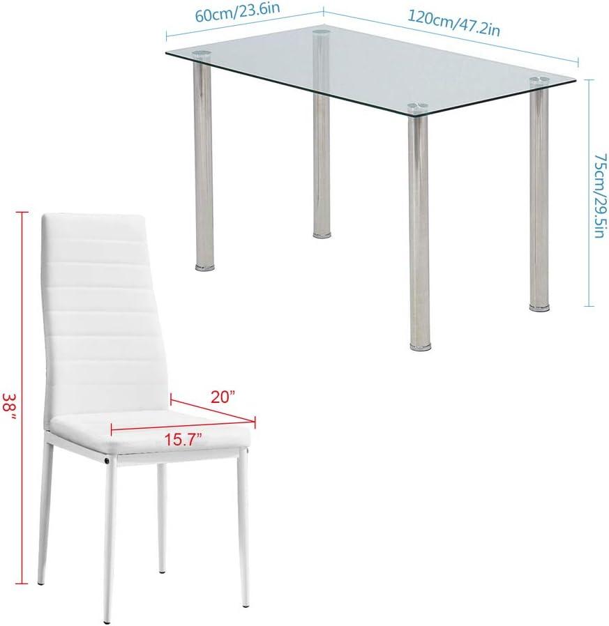 Juego de mesa de comedor de 7 piezas, moderna mesa de comedor de cristal con 6