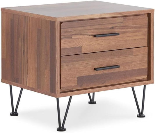 Acme Deoss Mesita de noche rectangular de madera con 2 cajones con patas en...