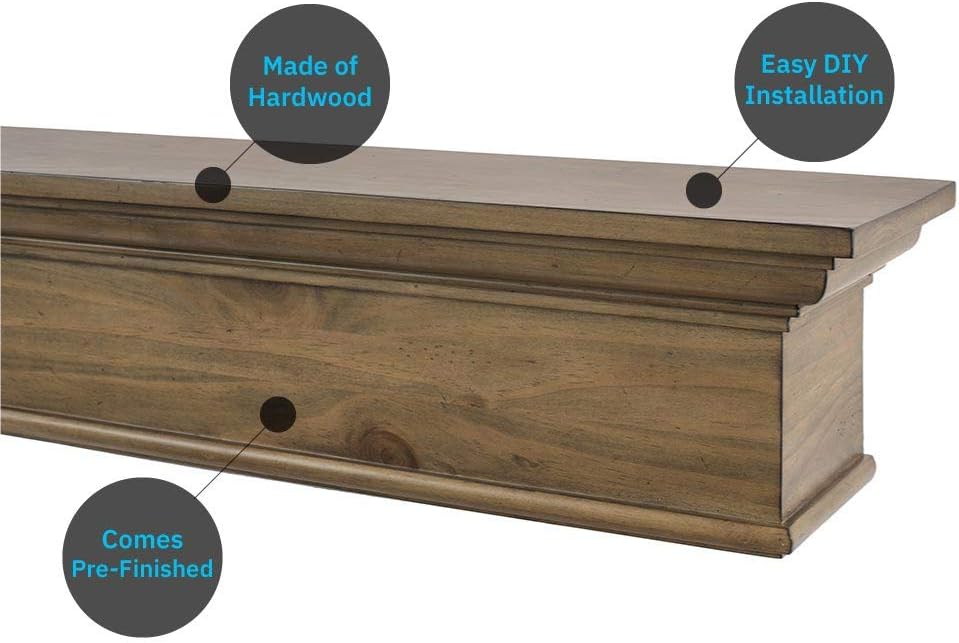 MANTELSDIRECT Estante de madera flotante de 60 pulgadas con chimenea en ceniza...