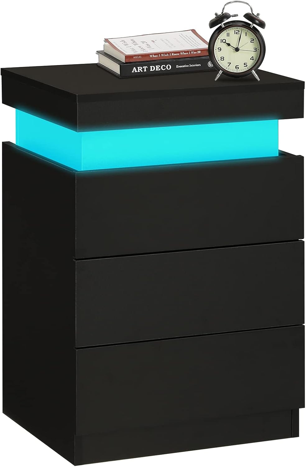 ADORNEVE Mesita de noche con estación de carga y luces LED, mesita de noche con...