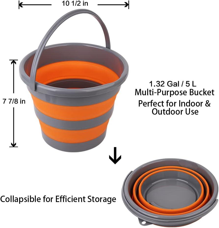 Cubo plegable con 1.32 galones (5L), cubo de plástico para jardín o campamento,