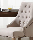 NOBPEINT Silla de comedor de tela beige acolchada para ocio, ribete clavado,...