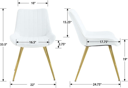 Juego de 2 sillas de comedor modernas tapizadas de terciopelo con patas de