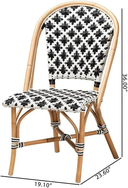 Baxton Studio Ambre Francés Blanco y Negro Tejido Natural Rattan Bistro Silla