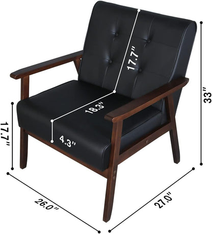 Moderno sofá de madera de cuero de un solo asiento, sillón decorativo de