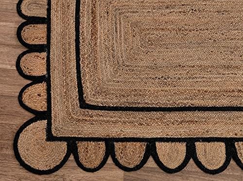 Scallop Pattern Jute Bohemian Area Rug (Black, 8'x10')