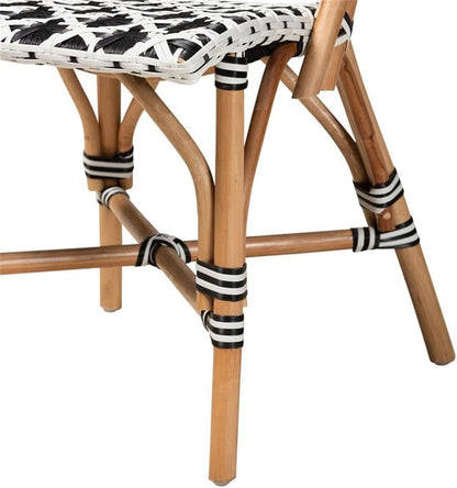 Baxton Studio Ambre Francés Blanco y Negro Tejido Natural Rattan Bistro Silla