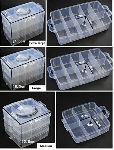 Caja de almacenamiento de 3 niveles, 30 secciones, transparente, apilable,...