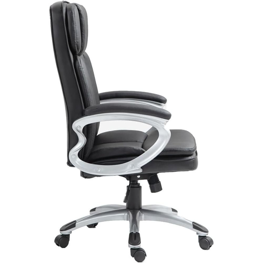 Silla De Oficina Giratoria Ergonómica De Cuero Negro Con Reposabrazos, Elegante, Liventra