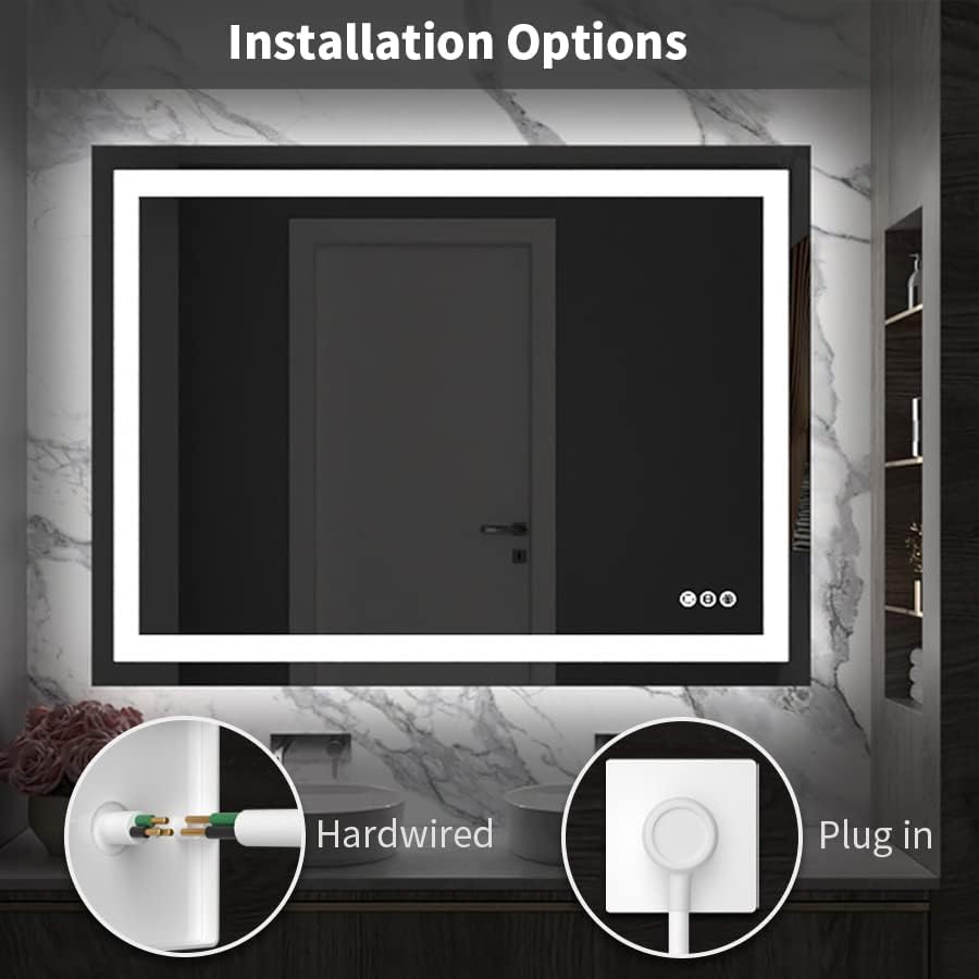 Amorho Espejo de baño LED de 48 x 30 pulgadas con luz frontal y retroiluminada,...