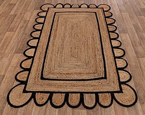 Scallop Pattern Jute Bohemian Area Rug (Black, 8'x10')