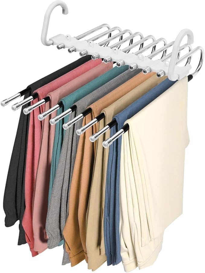 Paquete de 2 perchas plegables de 9 capas para pantalones que ahorran espacio,...