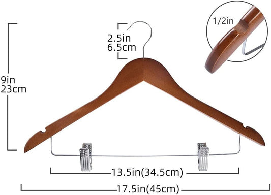 Paquete de 10 perchas de madera para trajes, faldas, perchas con clips, perchas...