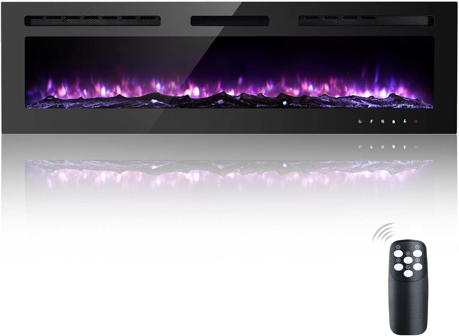 Chimenea eléctrica de 60 pulgadas, chimenea silenciosa montada en la pared,
