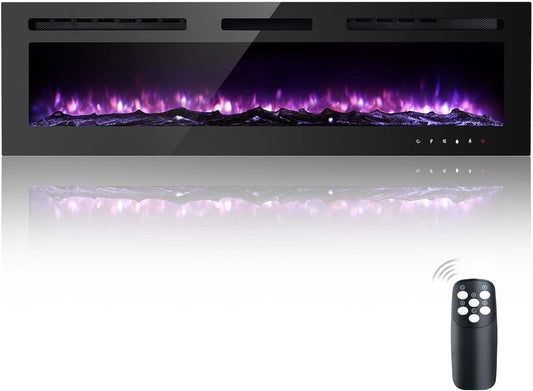 Chimenea eléctrica de 60 pulgadas, chimenea silenciosa montada en la pared,