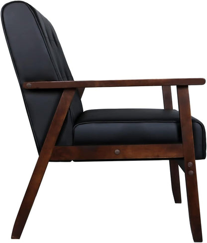 Moderno sofá de madera de cuero de un solo asiento, sillón decorativo de