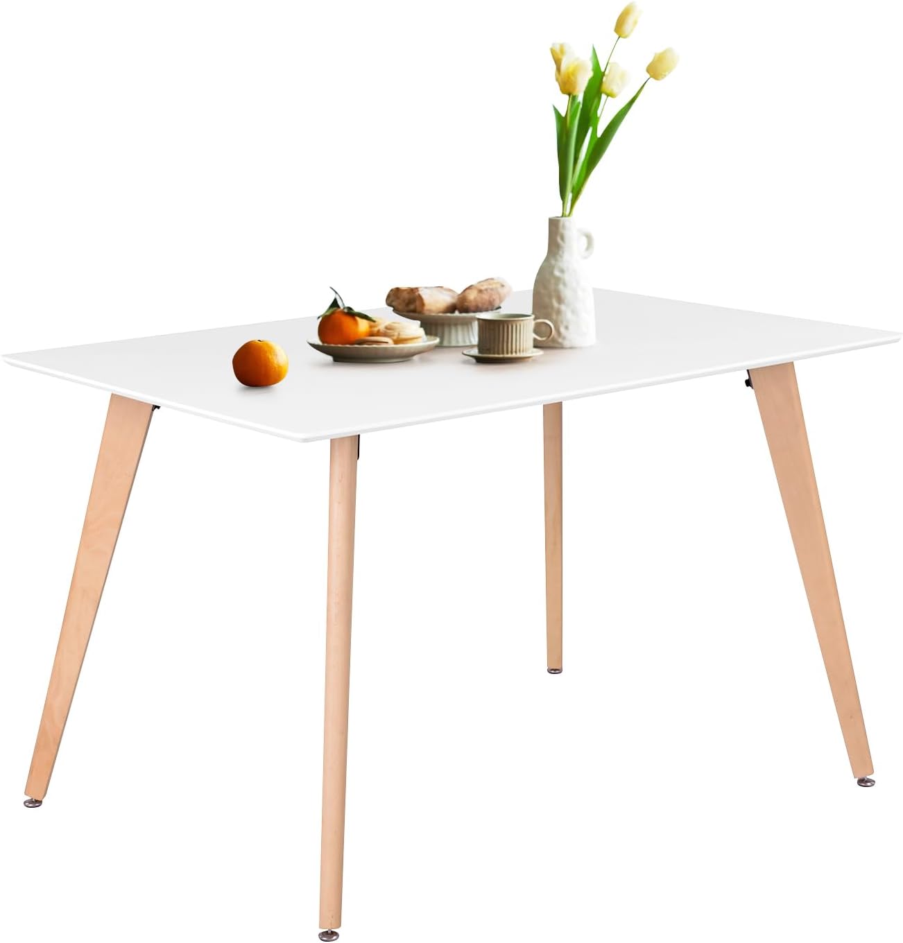 FurnitureR Mesa de comedor rectangular minimalista con patas redondas de madera...